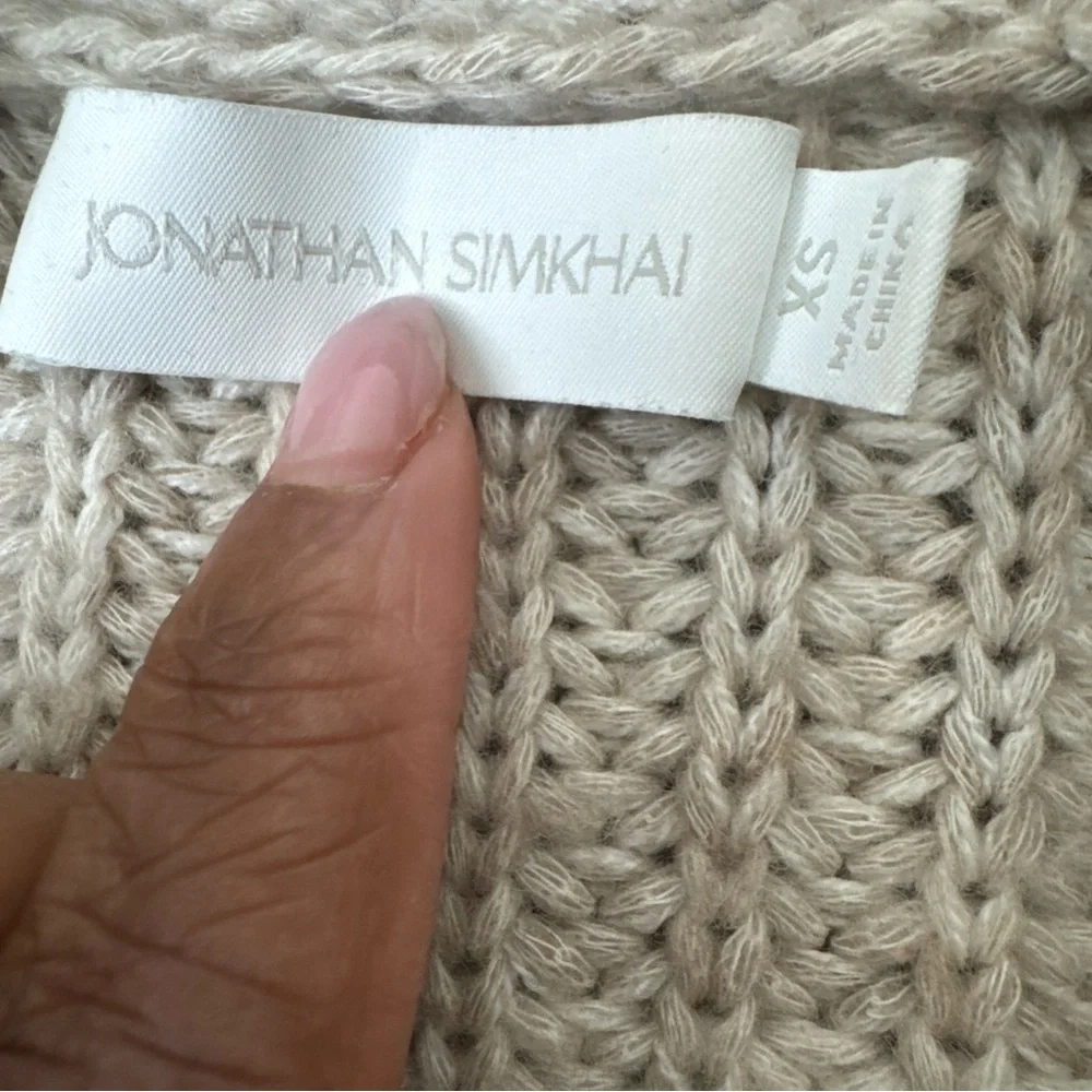 Jonathan Simkhai Kara Mouline Cable Knit Fringe Polo Sweater Beige - Picture 7 of 11